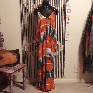 Love Stitch Orange and Blue Tie-Dye Maxi Dress